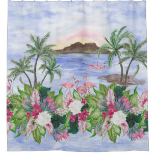 Rideaux De Douche Hawaiian Bliss : Motif d'aquarelle tropicale