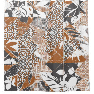 Rideaux De Douche Hawaiian style tapa tribal fabric abstract patchwo