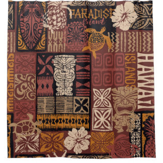 Rideaux De Douche Hawaiian style tribal motif fabric patchwork abstr