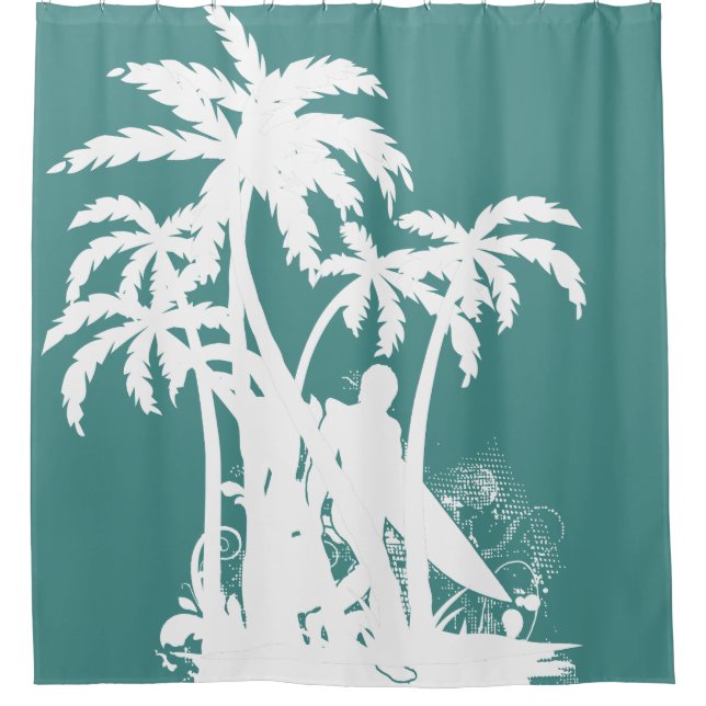 Rideaux De Douche Hawaiian Tropical Beach Surfing Design (Devant)