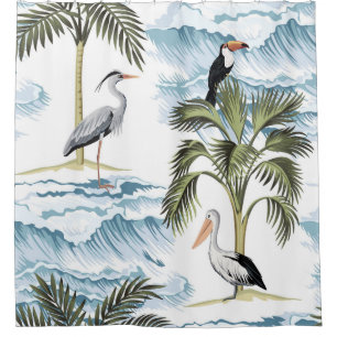 Rideaux De Douche Hawaiian vintage, motif d'été fleuri.