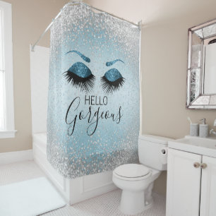 Rideaux De Douche Hello Gorgeous - Eyelashes Glamourde - Bleu