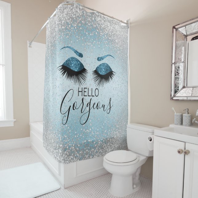 Rideaux De Douche Hello Gorgeous - Eyelashes Glamourde - Bleu (En situation)