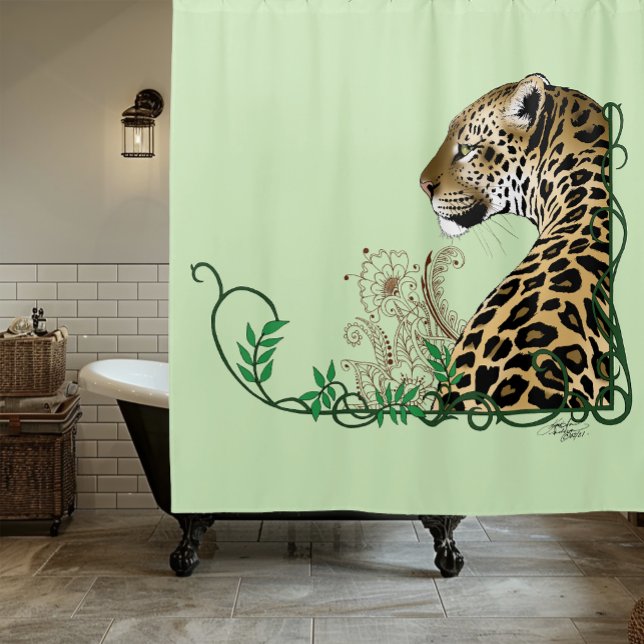 Rideaux De Douche Henné botanique élégant léopard vert (Créateur téléchargé)