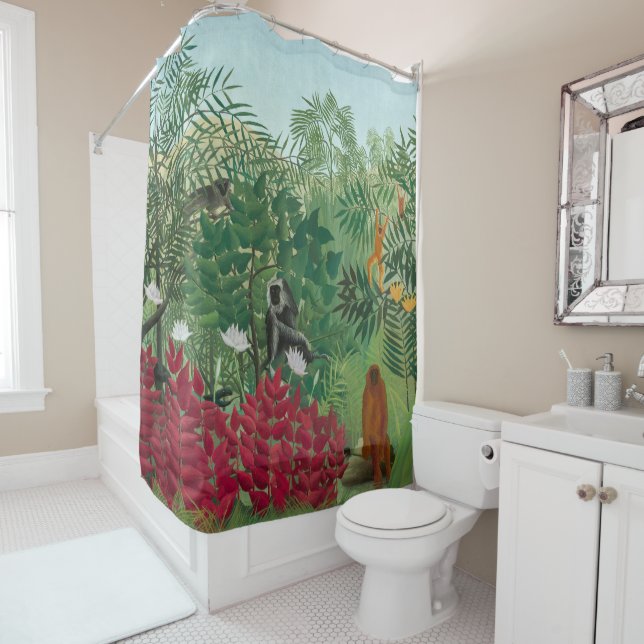 Rideaux De Douche Henri Rousseau - Forêt tropicale avec singes (En situation)