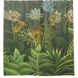 Rideaux De Douche Henri Rousseau Jungle Tropical Lion Impression Vin