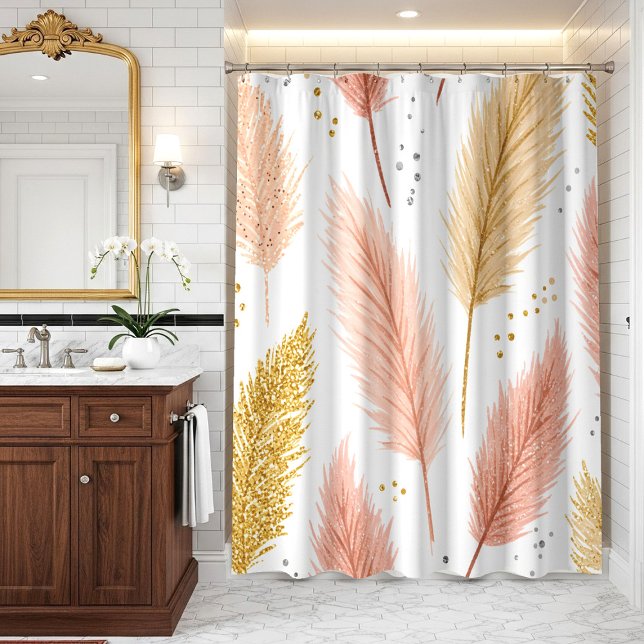 Rideaux De Douche Herbe de Pampas Rose Pâle et Paillettes Dorées Élé (Créateur téléchargé)