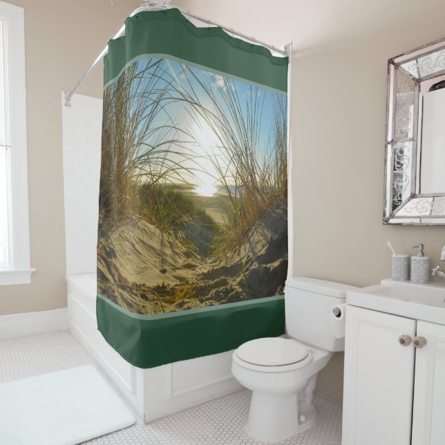 Rideaux De Douche Herbe dunaire et mer  - (En situation)
