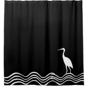 Rideaux De Douche Heron de grue Bain noir et blanc