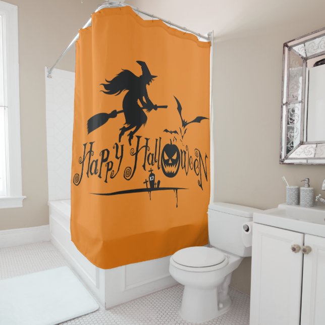 Rideaux De Douche Heureuse sorcière d'Halloween (En situation)