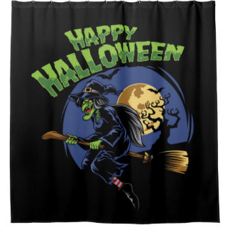 Rideaux De Douche Heureuse sorcière volante Halloween