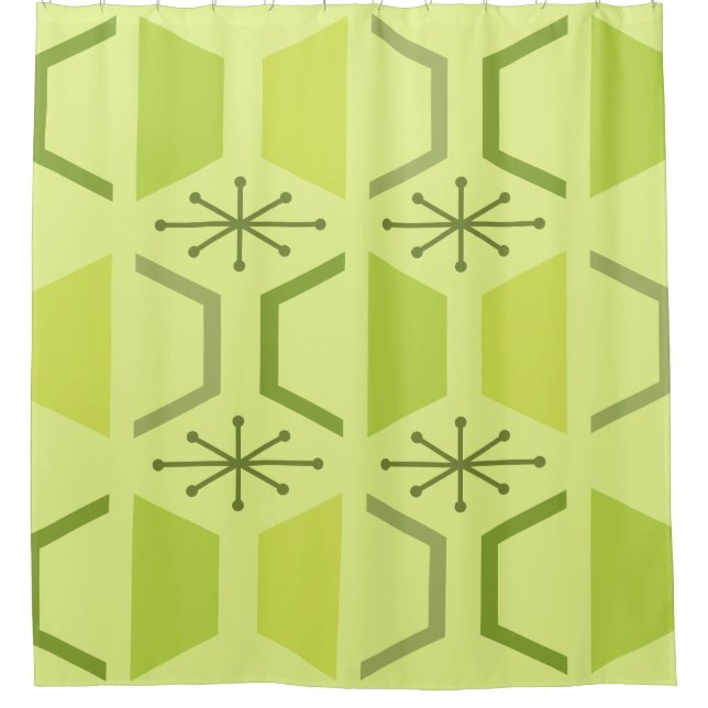 Rideaux De Douche Hexagones modernes du milieu du siècle Chartreuse (Devant)