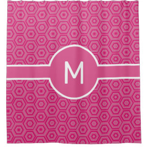 Rideaux De Douche Hexagones roses avec Monogramme central Géométriqu