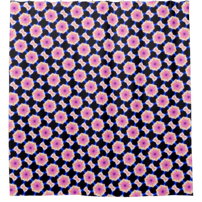 Rideaux De Douche hexagones roses sur motif noir (Devant)