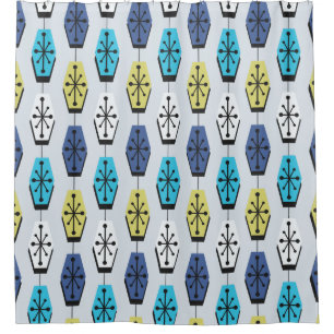 Rideaux De Douche Hexagons modernes du milieu du siècle Turquoise