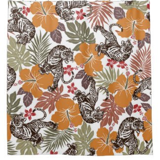 Rideaux De Douche Hibiscus Tiger, Motif exotique.