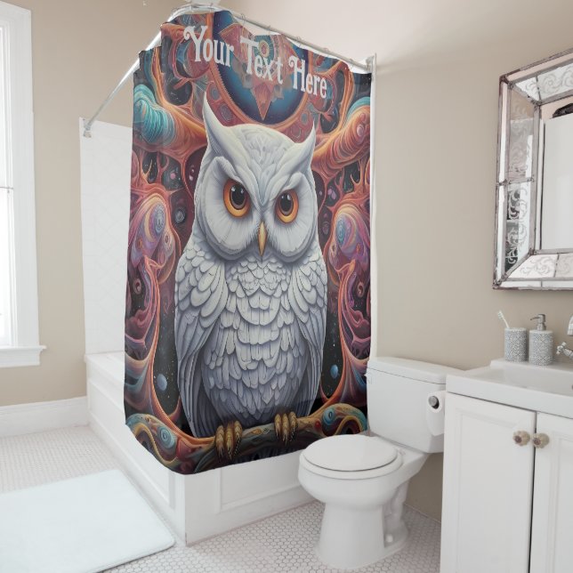 Rideaux De Douche Hibou cosmique : Sagesse vibrante (En situation)