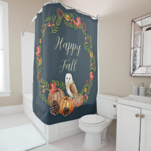 Rideaux De Douche Hibou d'automne et citrouilles avec texte personna