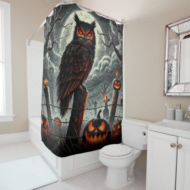 Rideaux De Douche Hibou de nuit de cimetière Szn Glow Fête d'Hallowe (En situation)