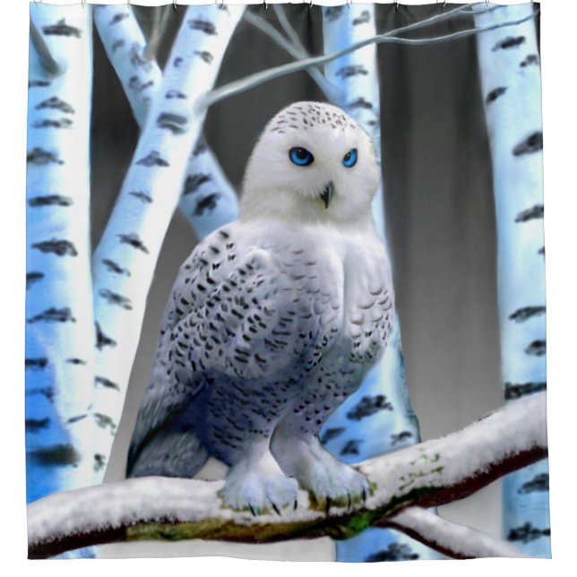 RIDEAUX DE DOUCHE HIBOU DES NEIGES AUX YEUX BLEUS (Devant)