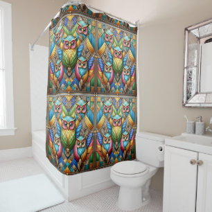 Rideaux De Douche Hiboux arc-en-ciel Art Déco Rétro