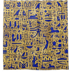 Rideaux De Douche Hiéroglyphe égyptien Lapis Lazuli et Gold