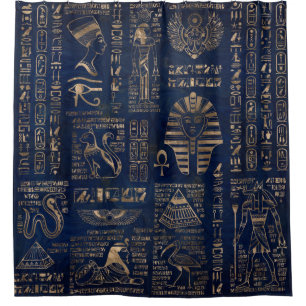 Rideaux De Douche Hiéroglyphes et divinité-or égyptiens sur le