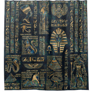 Rideaux De Douche Hiéroglyphes et divinités égyptiens - ormeau et