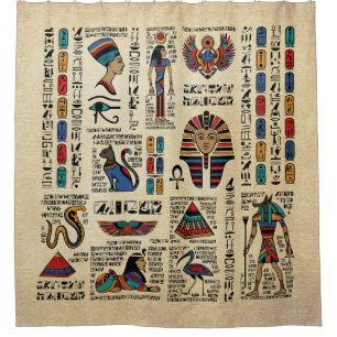 Rideaux De Douche Hiéroglyphes et divinités égyptiens sur papyrus