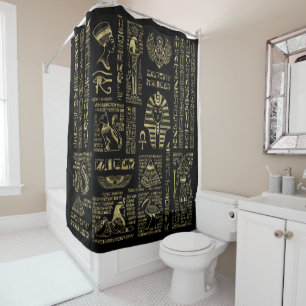 Rideaux De Douche Hiéroglyphes et or égyptiens de divinités sur l