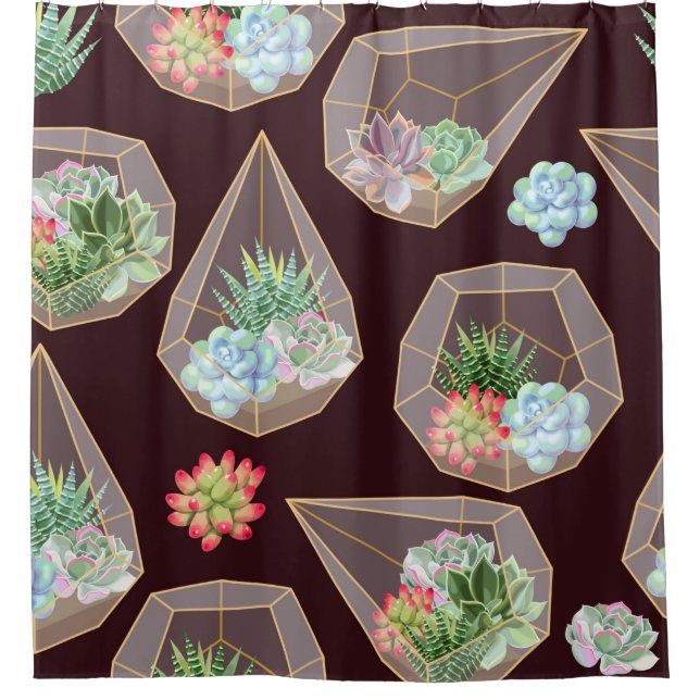 Rideaux De Douche High detail succulent and cactus seamless pattern (Devant)