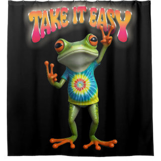 Rideaux De Douche Hippie Grenouille Amusez-vous Couleurs Vives 