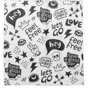 Rideaux De Douche Hippie noir et blanc : style Vintage