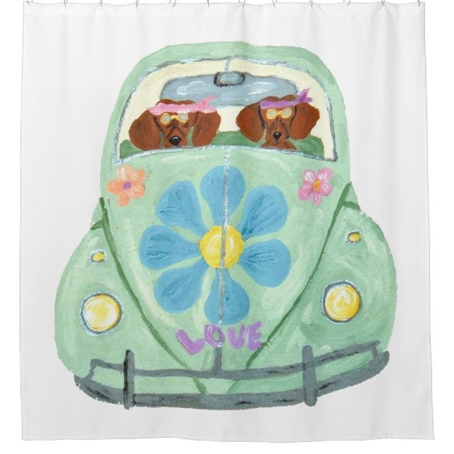 Rideaux De Douche Hippies Teckel Dans Mobile D'amour Fleuris (Devant)