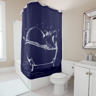 Rideaux De Douche Hippo Bath Fun Illustration Marine Bleu