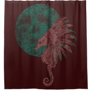 Rideaux De Douche hippocampe au bord de la lune
