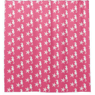 Rideaux De Douche Hippocampe et étoiles de mer - Coral rose et blanc