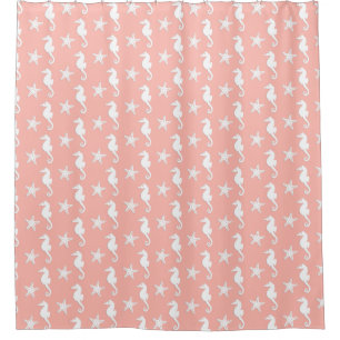 Rideaux De Douche Hippocampe & étoile de mer - Rose corail clair