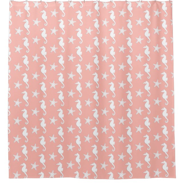 Rideaux De Douche Hippocampe & étoile de mer - Rose corail clair (Devant)
