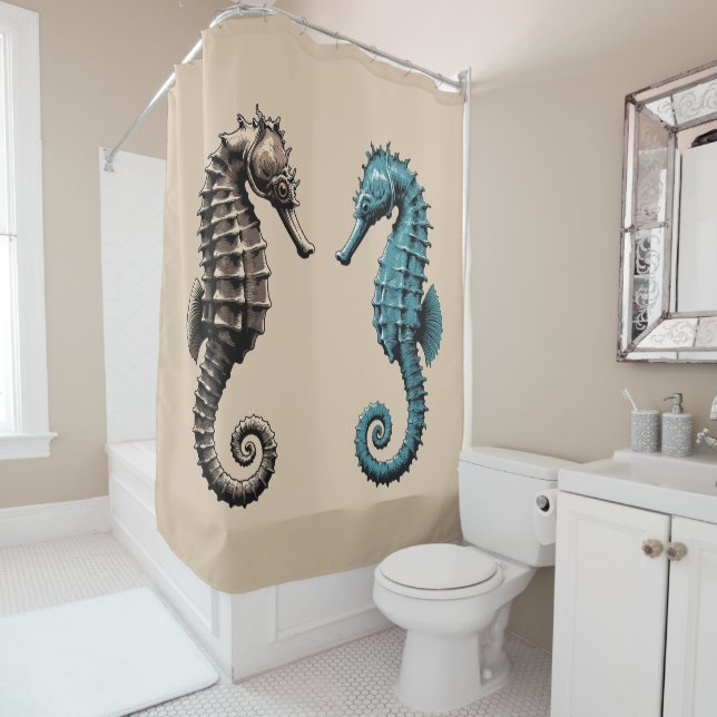 Rideaux De Douche Hippocampes  (En situation)