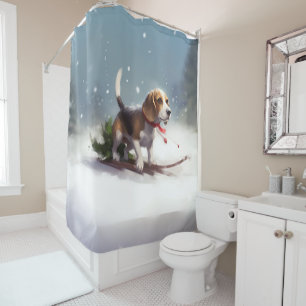 Rideaux De Douche hiver de neige de Noël beagle