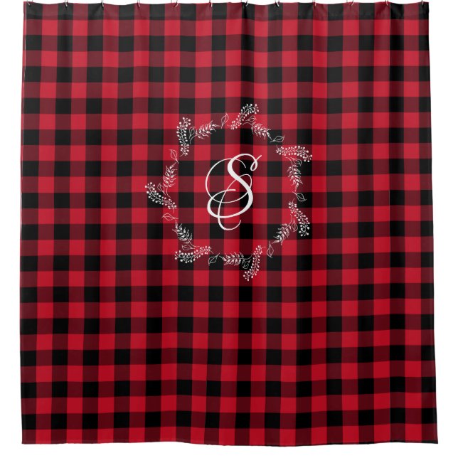 Rideaux De Douche Hiver Red Buffalo Check Plaid Wreath Monogramme Sh (Devant)