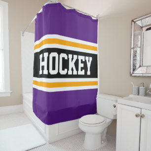 Rideaux De Douche HOCKEY Athlétisme Gras violet noir Jaune rayures