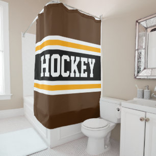 Rideaux De Douche HOCKEY Bold Athlétisme Brown Black Yellow Stripes