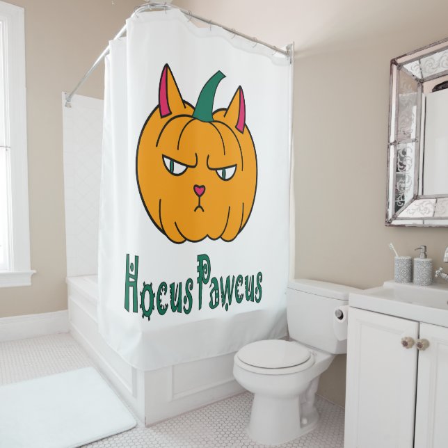 Rideaux De Douche Hocus pawcus Halloween citrouille ginger cat magie (En situation)