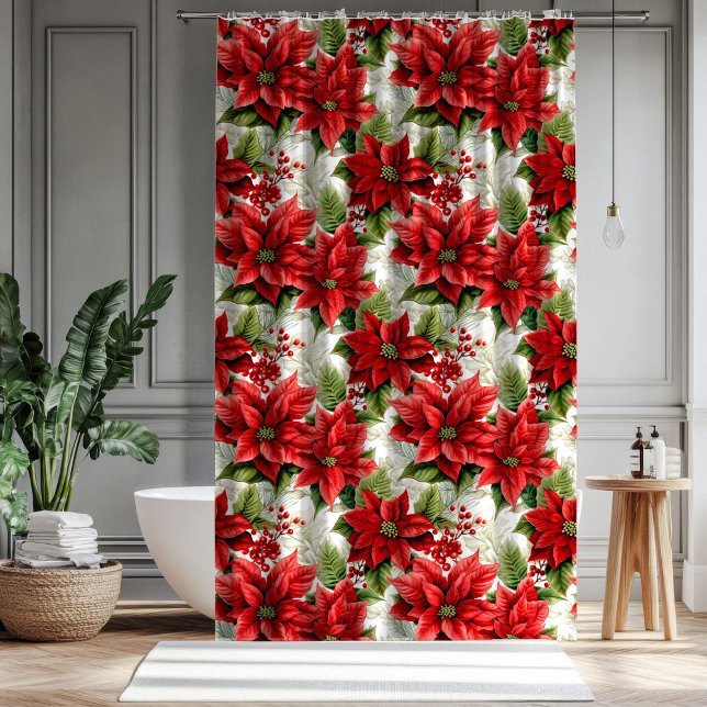 Rideaux De Douche Holiday Floral Curtain Red Poinsettia Décor (Holiday Floral Curtain Red Poinsettia Décor)
