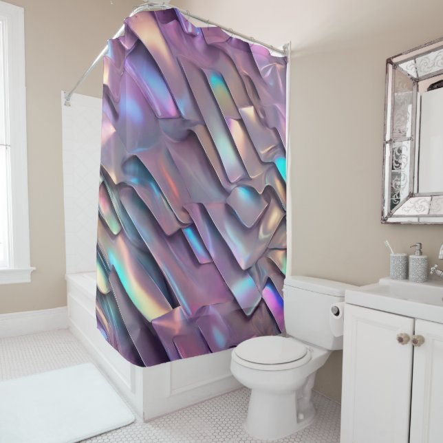 Rideaux De Douche Holographie abstraite/iridescente futuriste (En situation)