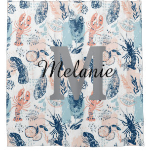 Rideaux De Douche Homard de mer côtier bleu pêche nautique