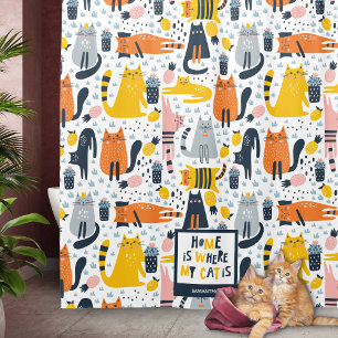 Rideaux De Douche Home is Where My Cat is Monogramme Nom Salle de ba