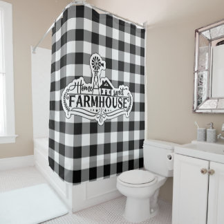Rideaux De Douche Home Sweet Farmhouse Buffalo noir et blanc Plaid
